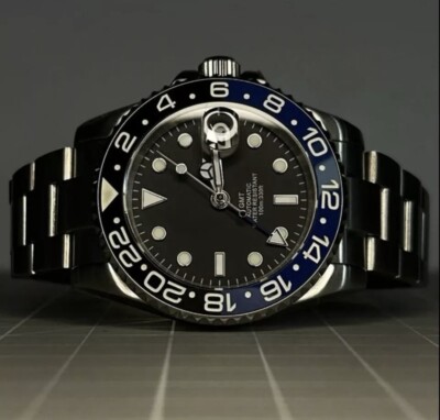 Custom 40mm GMT Style  Batman'' Mod Watch w/ NH34 Automatic - Bezel Lumes
