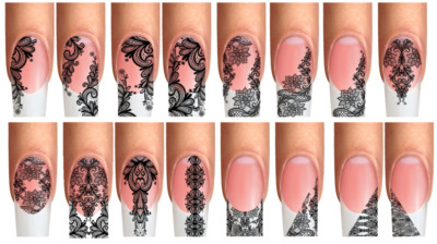 Wraps Nail Tattoos Ornamenten Spitze Design Blüte floral Netz schwarz fullcover 