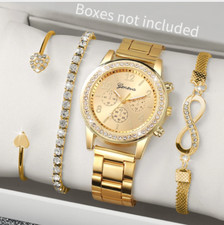4PCS/Set Fashion Rhinestone Women Watches Luxury Steel Band Ladies Quartz Watch.