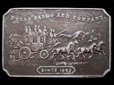 IJ05116 VINTAGE 1970s  WELLS FARGO AND COMPANY  PEWTER BELT BUCKLE
