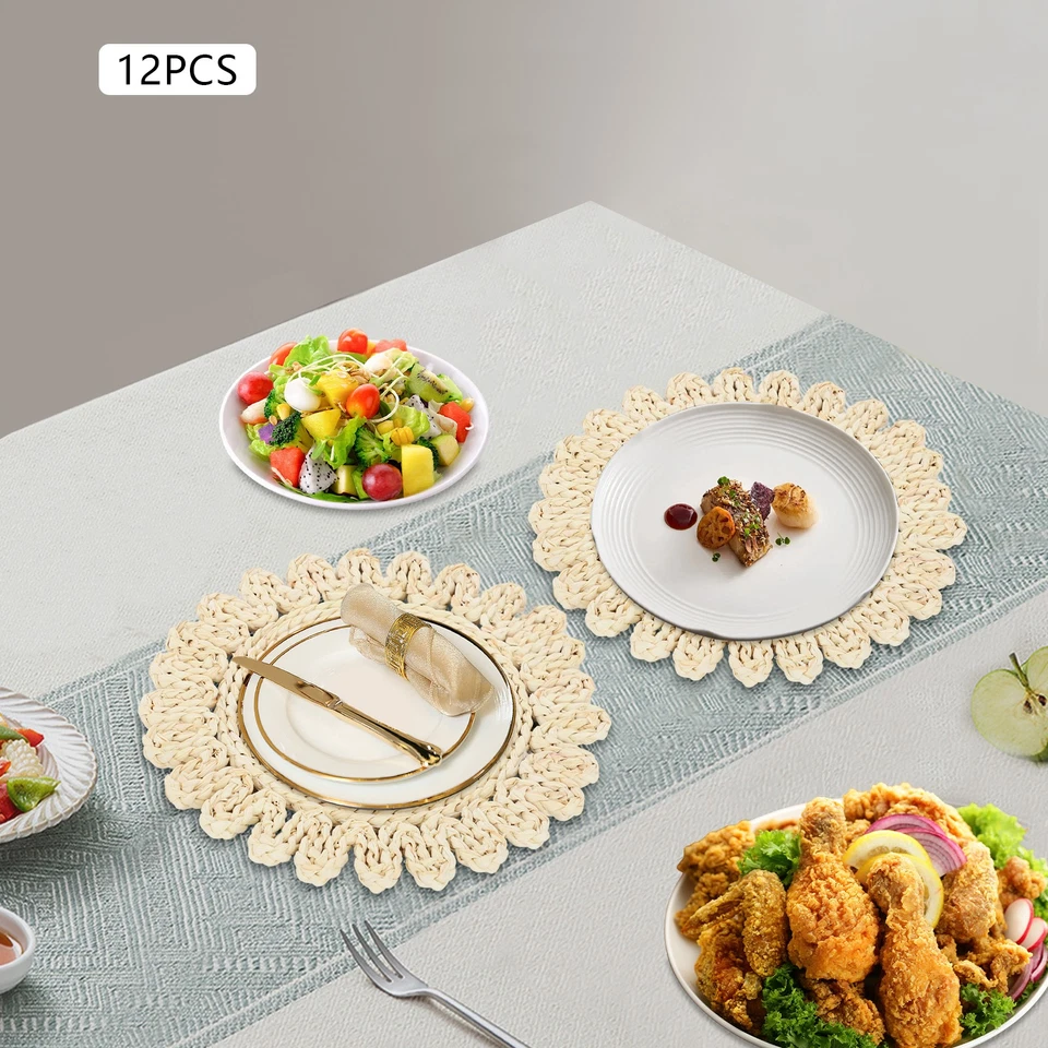 12pcs Placemats Woven Rattan Table Mats Set For Restaurant Dining Table Non-slip