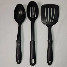 Made in USA Slotted Solid Nylon Spatula Black Plastic Cooking Set Lot of 3