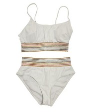 White Two-Piece Bikini Set Swimsuit Multicolor Zigzag Waistband Size M Womens