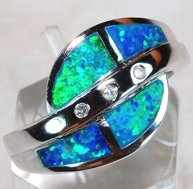 Australian Opal Inlay 925 Solid Sterling Silver Ring Sz 6 DT6