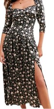 ASTR the Label - Sweetheart Black Satin Floral Midi Dress Romantic Coquette - M