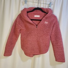 Abercrombie  Fitch Pink Fleece 1/4 Zip Cozy Soft Sherpa Faux Fur Hoodie 9-10 