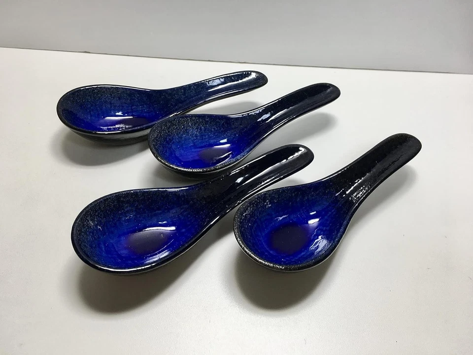 Colheres de sopa de cerâmica japonesa Mino Ware 5,12 polegadas de comprimento, Ruri Lapis Lazuli Gl... - Imagem 2 de 3