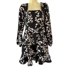 Forever 21 Black Floral Print Dress Juniors Small Ruffle Flounce Cottagecoree