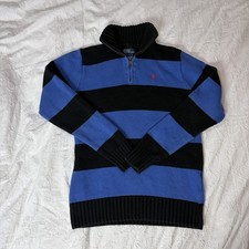 Polo Ralph Lauren Boys Quarter Zip Sweater Striped Blue Large