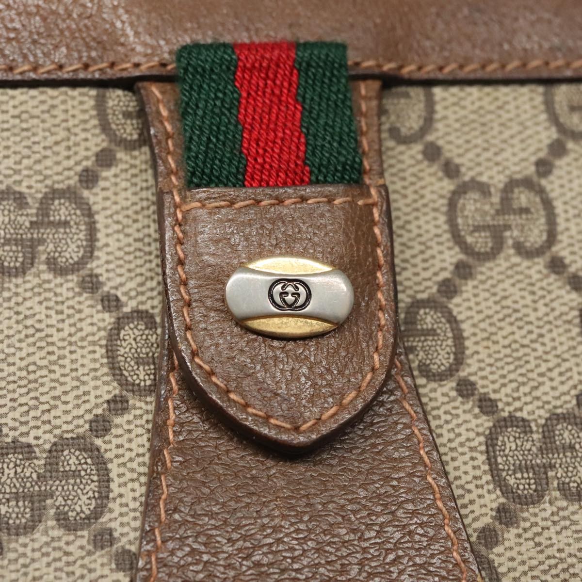 GUCCI GG Supreme Web Sherry Line Clutch Bag PVC Beige Green Red