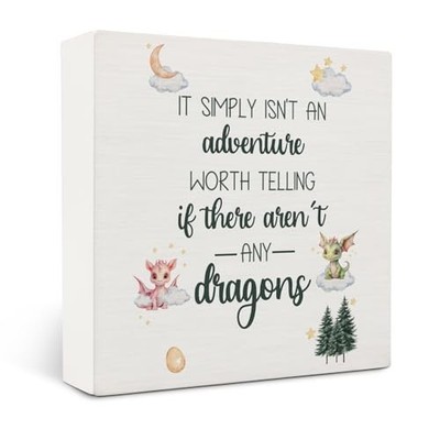  Fantasy Dragon Nursery Wooden Box Sign Desk Decor, Enchanted Forest Cute 