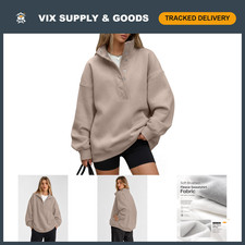 Trendy Women's Oversized Sweatshirt with Snap Button Henley Collar - Cozy Fashio