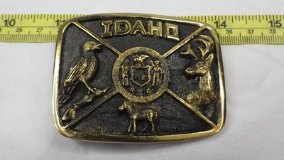 Vintage Brass Idaho Belt Buckle First Security Corporation ID Wyo Utah 1983
