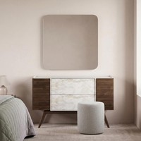 MöBel Schminktisch Spiegel Set Modern Weiß Braun Elegant Hocker