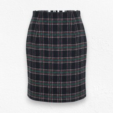 1980s Vintage Navy Red Tweed Glen Check Plaid Tartan Knee Length Skirt Size 4