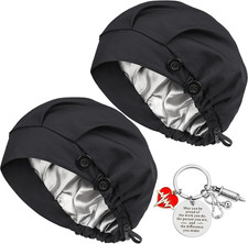 2Pcs Satin Lined Bouffant Scrub Cap with 4 Buttons and Sweatband Adjustable