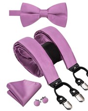 Suspender Bow Tie Men Paisley Solid Suit Braces Pretied Bowtie Handkerchief