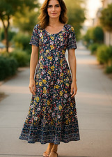 SheIn Maxi Dress Womens Size 8 Blue Floral Viscose Hippie Boho Lightweight