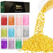 Matio 12 Colors Iridescent Crushed Glass, Irregular Chunky Glitter