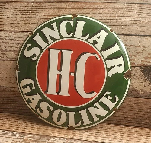 Vintage Sinclair HC Gasoline Porcelain Domed Gas Pump Plate Sign
