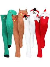 4 Pairs Winter Thigh High Fuzzy Socks Womens Cozy Fluffy Sleeping Warmers