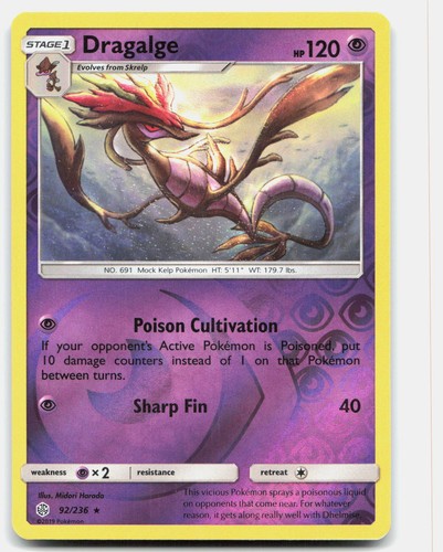 Cosmic Eclipse Dragalge 92/236 NM Pokemon Reverse Holo Rare Tcg Card