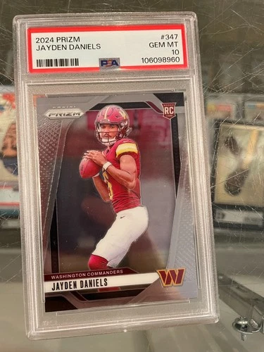 2024 PRIZM BASE #347 JAYDEN DANIELS WASHINGTON COMMANDERS ROOKIR CARD PSA 10 GEM