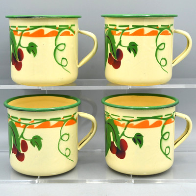 April Cornell Cherry Mugs Set of 4 Vintage 90s Enamelware Farmhouse Cottage READ
