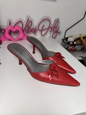 BCBG Paris Women's Red Leather Kitten Heel Pointed Toe Pumps