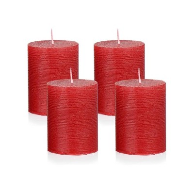 Rustikale Kerzen Weinrot 4er Set Ø 6x8cm   Stumpenkerzen für Adventskranz & Deko