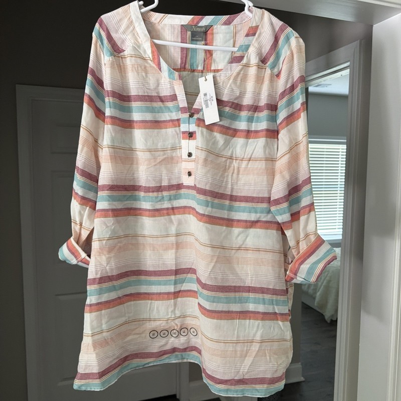 Bass Pro Natural Relections Women's 1X Multicolor Striped Blouse NWT