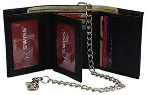 Men's RFID Blocking Premium Leather Chain Trifold Wallet