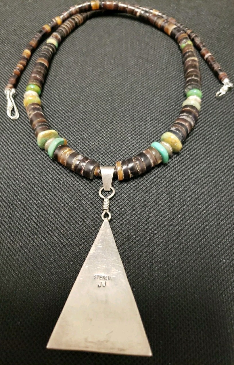UNISEX 20"🖐 HAND MADE NATIVE AMERICAN STERLING SILVER & TURQUOISE  NECKLACE. image 3