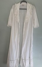 Vintage Gilead White Summer Robe Nightgown Lace Embroidery Short Sleeve Collar M