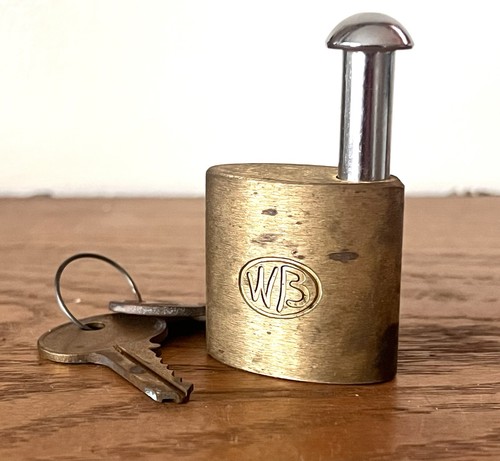 Wilson Bohannan Brass Single Push Pin Gate Lock Padlock w/ Keys
