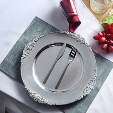 24 SILVER 13" Round with Embossed Rim Charger Plates Wedding Dinner Light Gray
