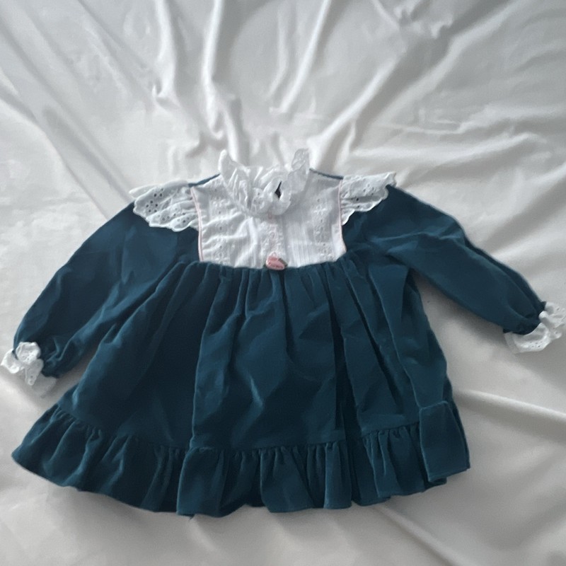 Just Adorable infants  18 months Blue White A-Line Knee-Length Dress Lace Ruffle