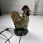 Vintage Tiffany Style Stained Glass Rooster  Table Lamp