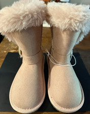 Girls Pink Faux Suede Mid-Calf Snow Boots Faux Fur Lined Flat Winter Size 11