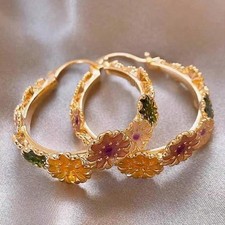 Fashion Elegant Circle Daisy Flower Dangle Earrings Hoop Women Lucky Jewelry New