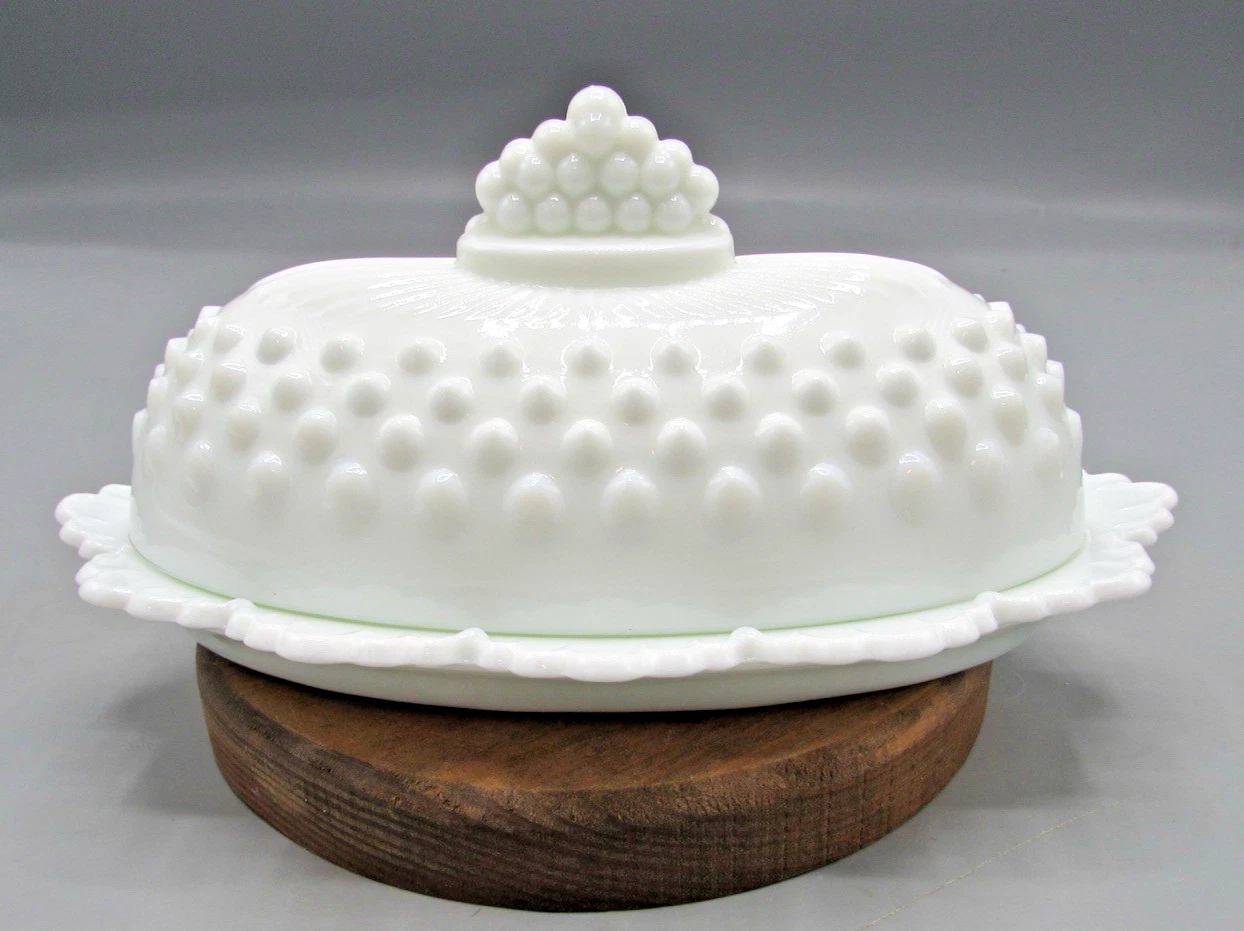 Vintage Fenton White Hobnail Milk Glass Butter Dish and Lid