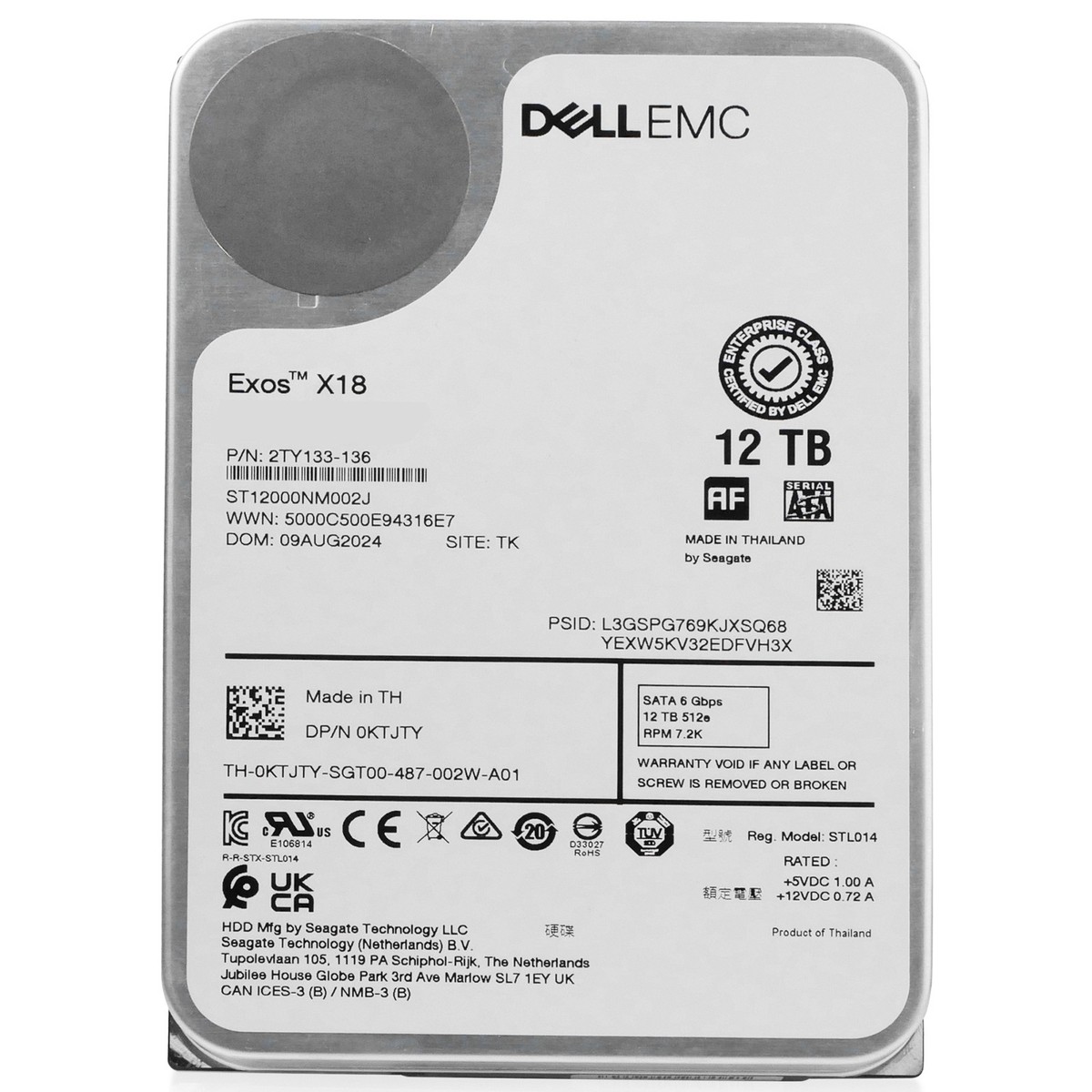 Dell/Seagate Exos X18 12TB ST12000NM002J 7.2K RPM SATA 6GB/s 3.5