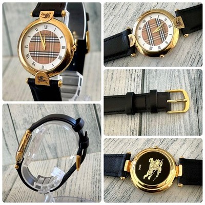 Burberrys Knight Watch Burberrys Check Pattern 1000 Gold Dial 