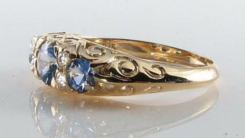 GROSSER 9K 9CT GOLD CEYLON SAPHIR & DIAMANT ART DECO INS RING KOSTENLOSE GRÖSSENÄNDERUNG - Bild 4 von 5