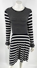 Ann Taylor Loft Dress Size 6 Black White Striped Long Sleeve Ruffle Cuff Womens