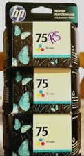 LOT of 3 - Genuine OEM HP 75 Tri-color CB337WN Ink Cartridges  NEW  SEALED