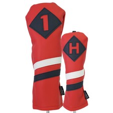 Majek Retro Golf 1 H Driver Hybrid Headcover Red White Blue Leather Style