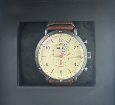 Shinola Canfield Sport Watch 45mm Gray Dial Brown Leather Band Watch S0120273180