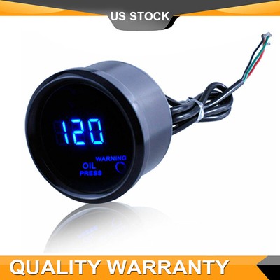 2'' 52mm Universal Oil Pressure Press Gauge Black Meter Digital Blue LED