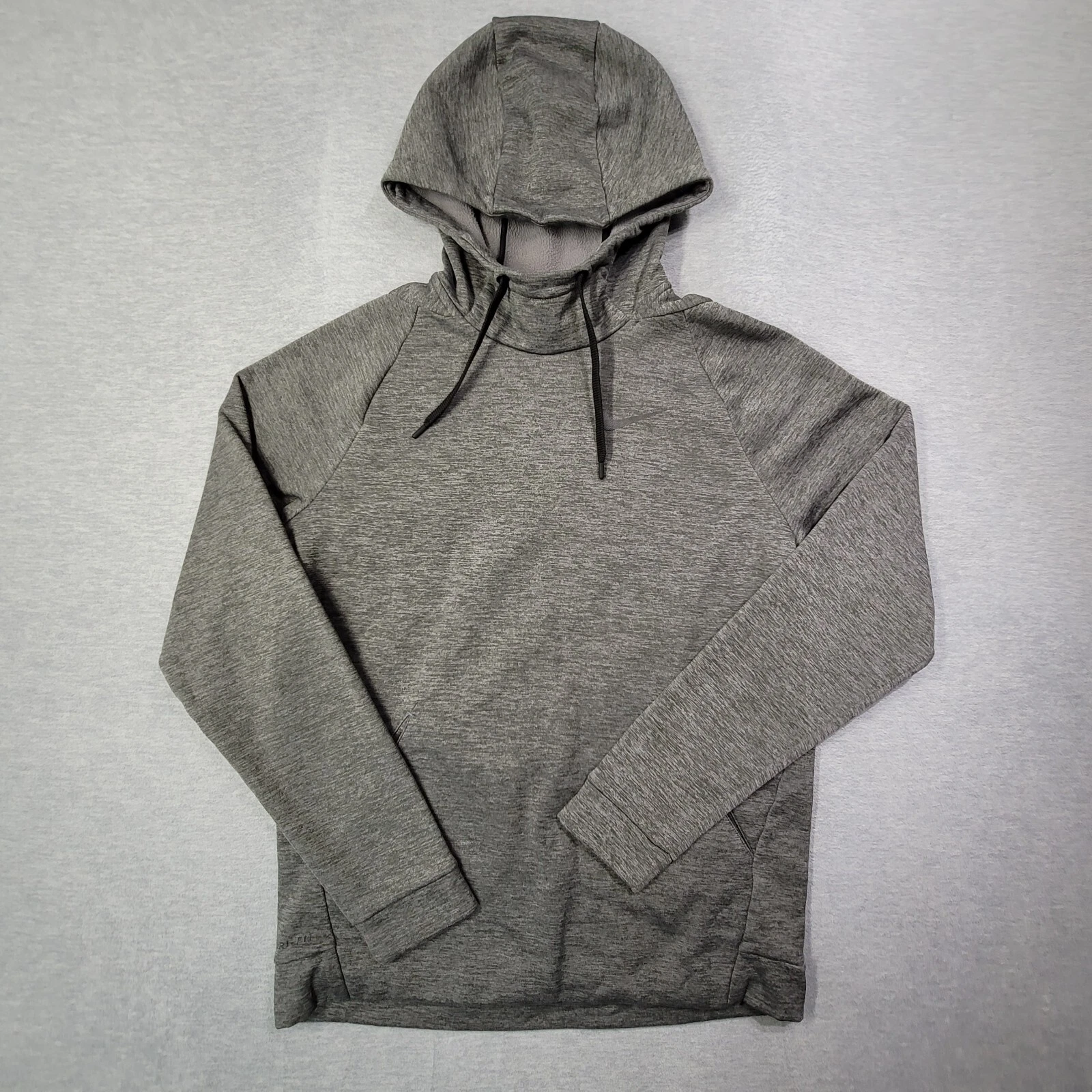 Nike Hoodie Mens Medium Gray Dri Fit Fleece Drawstring Mock Neck Swoosh Logo